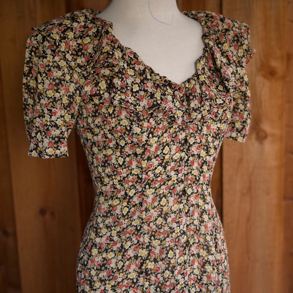 Vintage 90's Rebecca Fall Floral Doen Inspired Ruffle Collar Maxi Dress Size S - Picture 10 of 17